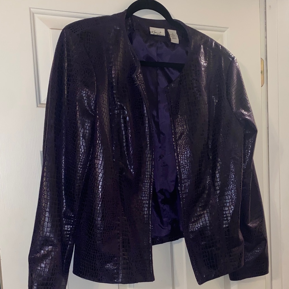 Kim Rogers Shiny Purple Croc-Textured Blazer